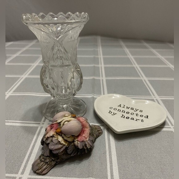 Mini Lot Kristal Bud Vase Crystal Love Bird Artefice Ottanta Figurine Heart Dish - Picture 1 of 10